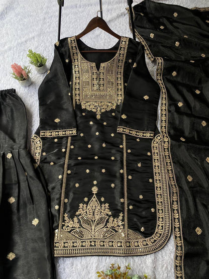EXCLUSIVE AND TRENDY FOR WEDDING SEASON OUR CORDING SEQUENCE EMBROIDERED TOP, SARARA AND DUPATTA