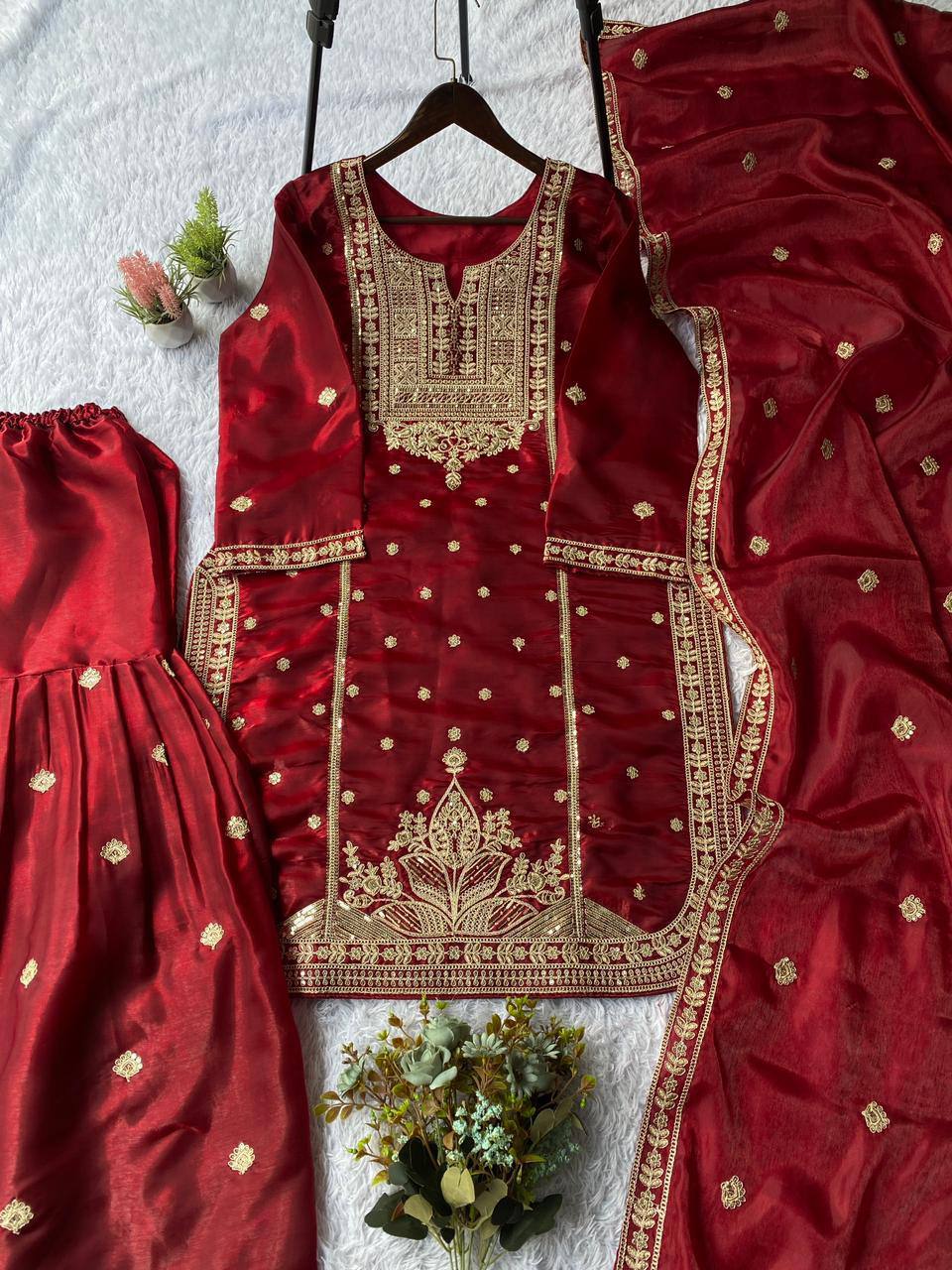 EXCLUSIVE AND TRENDY FOR WEDDING SEASON OUR CORDING SEQUENCE EMBROIDERED TOP, SARARA AND DUPATTA