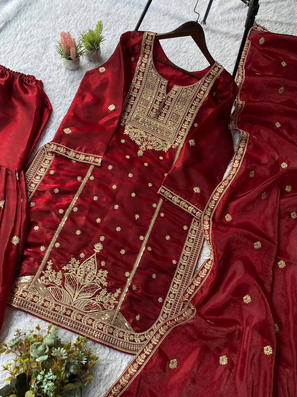 EXCLUSIVE AND TRENDY FOR WEDDING SEASON OUR CORDING SEQUENCE EMBROIDERED TOP, SARARA AND DUPATTA