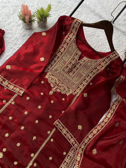 EXCLUSIVE AND TRENDY FOR WEDDING SEASON OUR CORDING SEQUENCE EMBROIDERED TOP, SARARA AND DUPATTA