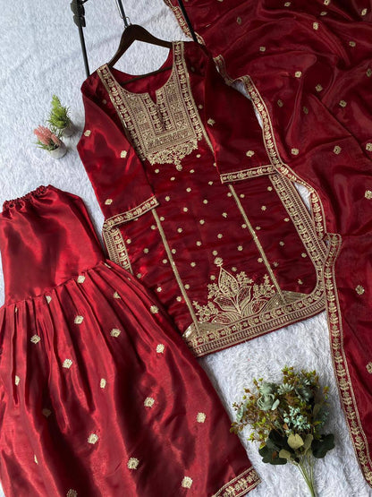 EXCLUSIVE AND TRENDY FOR WEDDING SEASON OUR CORDING SEQUENCE EMBROIDERED TOP, SARARA AND DUPATTA