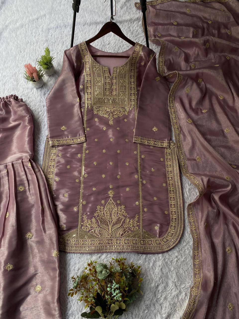 EXCLUSIVE AND TRENDY FOR WEDDING SEASON OUR CORDING SEQUENCE EMBROIDERED TOP, SARARA AND DUPATTA