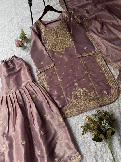 EXCLUSIVE AND TRENDY FOR WEDDING SEASON OUR CORDING SEQUENCE EMBROIDERED TOP, SARARA AND DUPATTA