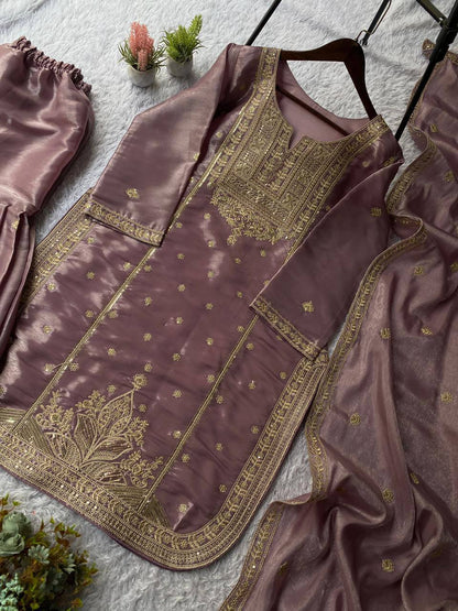 EXCLUSIVE AND TRENDY FOR WEDDING SEASON OUR CORDING SEQUENCE EMBROIDERED TOP, SARARA AND DUPATTA