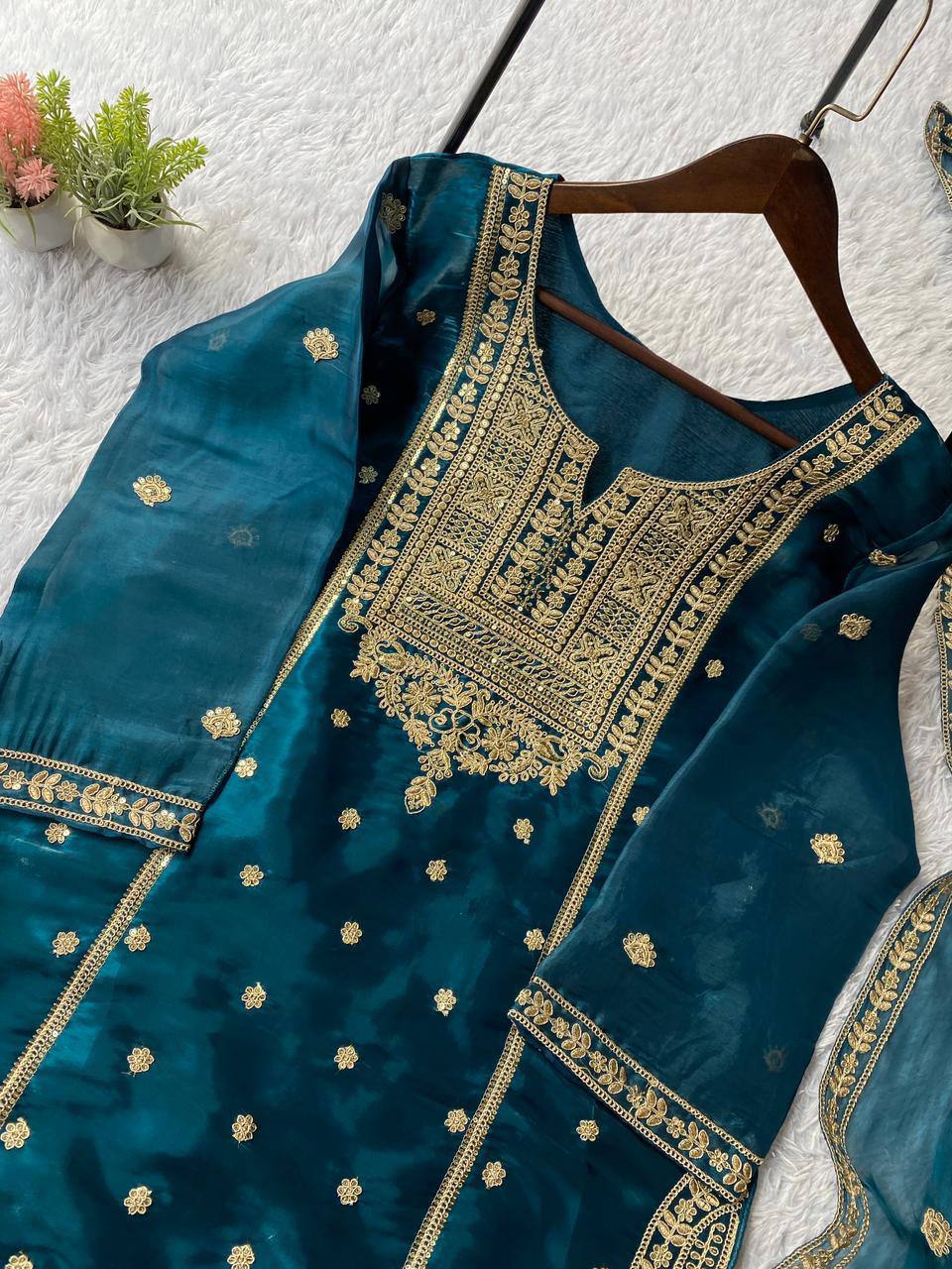 EXCLUSIVE AND TRENDY FOR WEDDING SEASON OUR CORDING SEQUENCE EMBROIDERED TOP, SARARA AND DUPATTA