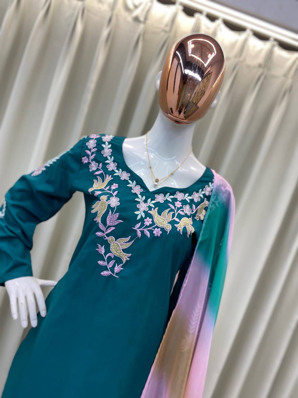 DESIGNER AND MOST TRENDING FARSI SALWAR SUIT IN THREE PIECE WITH EMBROIDERY WORK