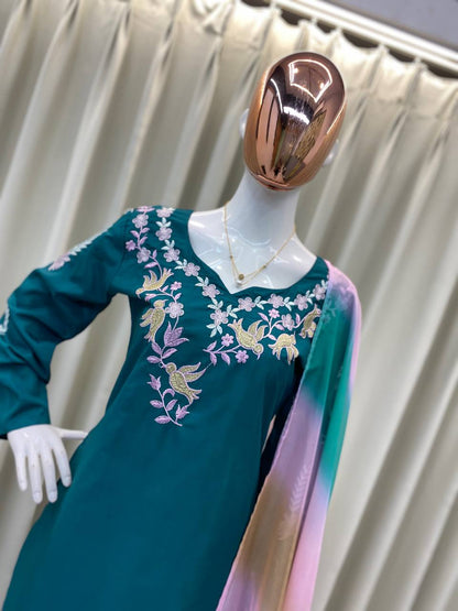 DESIGNER AND MOST TRENDING FARSI SALWAR SUIT IN THREE PIECE WITH EMBROIDERY WORK