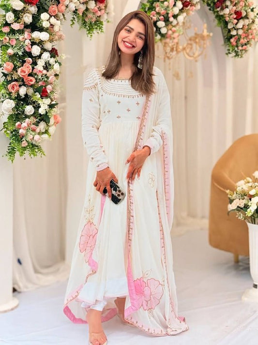 New Designer Party Wear Look Full Heavy Embroidery Work Gown With Fully Stiched and Dupatta Ready to Wear Collection*
