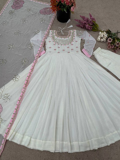 New Designer Party Wear Look Full Heavy Embroidery Work Gown With Fully Stiched and Dupatta Ready to Wear Collection*