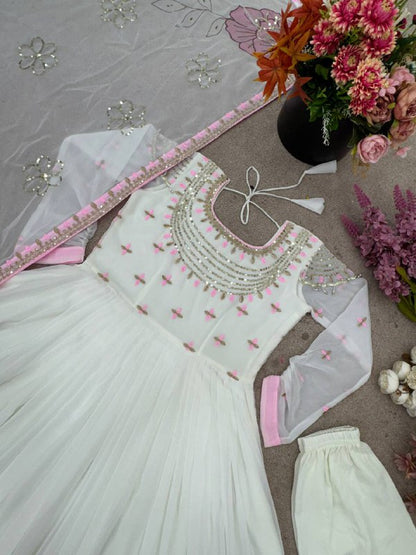 New Designer Party Wear Look Full Heavy Embroidery Work Gown With Fully Stiched and Dupatta Ready to Wear Collection*