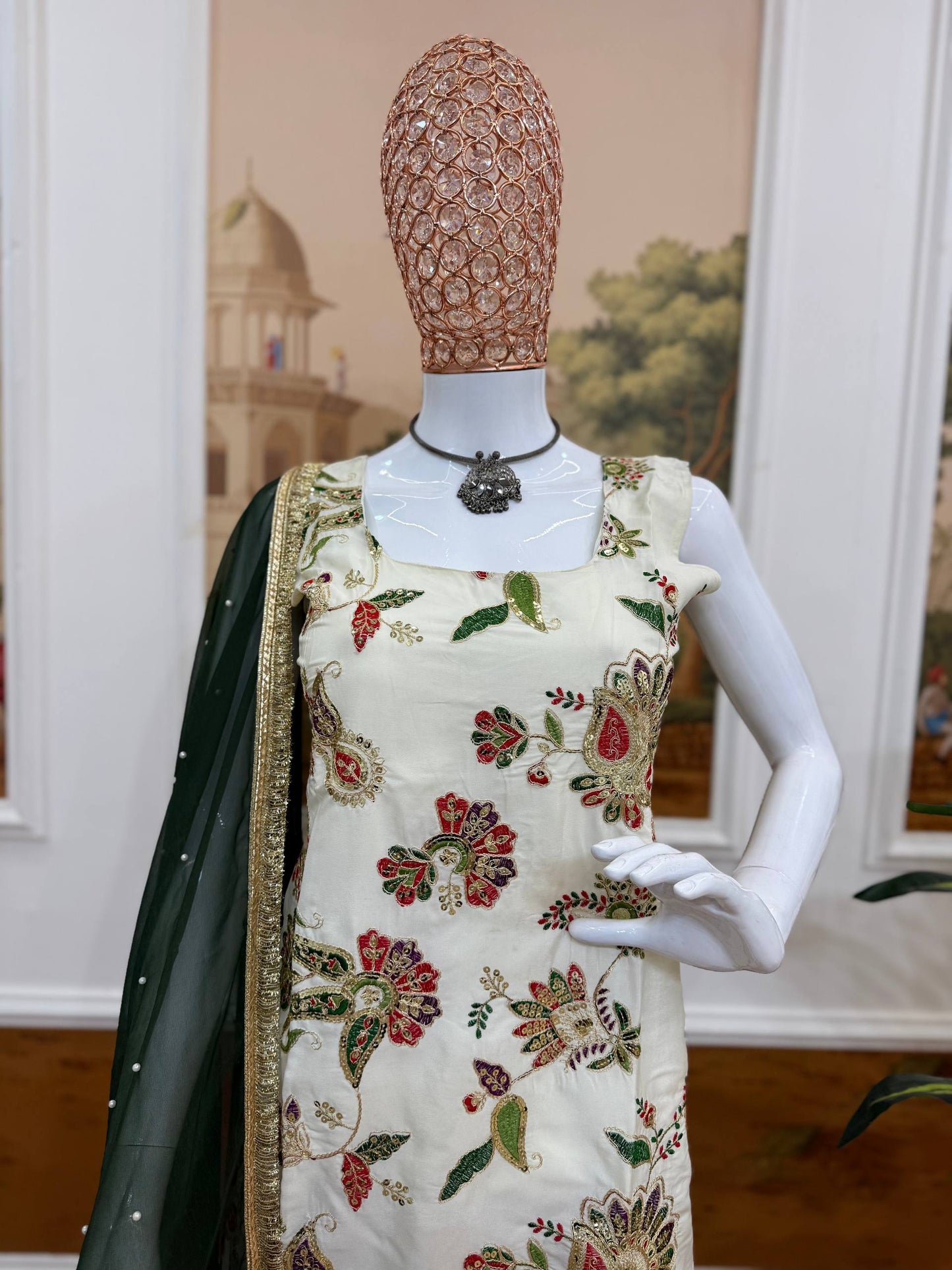 3 PIECES KURTI, SHARARA & DUPATTA WITH EMBROIDERY WORK