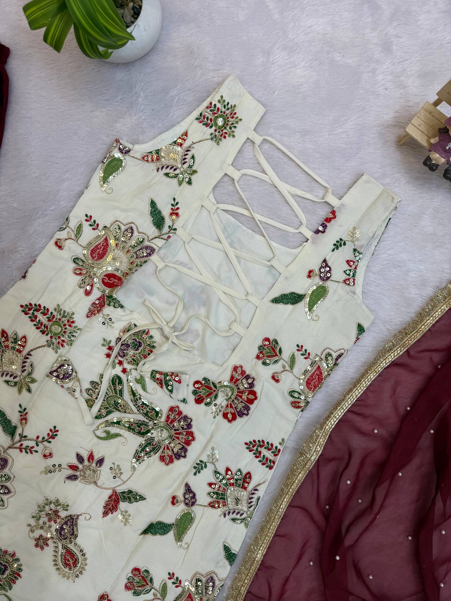 3 PIECES KURTI, SHARARA & DUPATTA WITH EMBROIDERY WORK