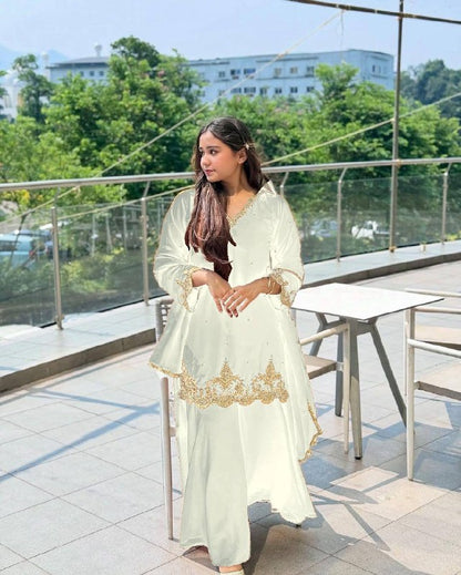 ĐĚSIGNER PARTY WEAR TOP AND PLAZZO. WITH FANCY DUPPATA AND EMBROIDERY WORK*