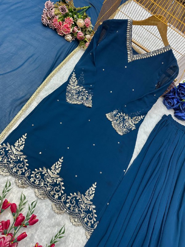 ĐĚSIGNER PARTY WEAR TOP AND PLAZZO. WITH FANCY DUPPATA AND EMBROIDERY WORK*