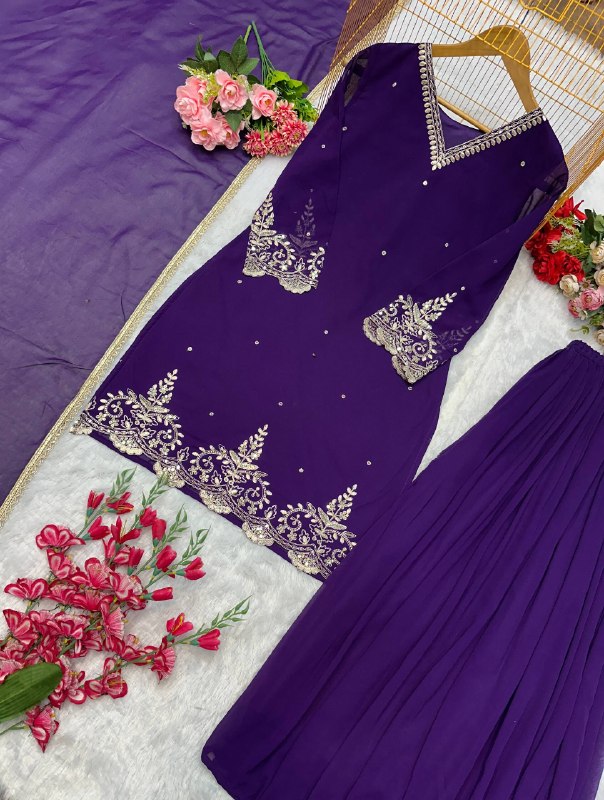 ĐĚSIGNER PARTY WEAR TOP AND PLAZZO. WITH FANCY DUPPATA AND EMBROIDERY WORK*
