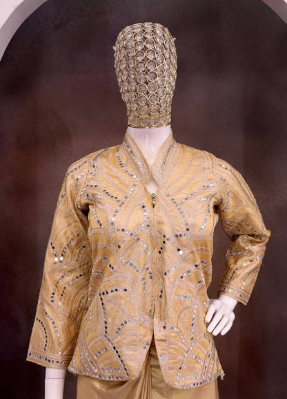 Bollywood Style Real Mirror work Goldern  Embroidery Work detailing 3 pic indo-Western Set