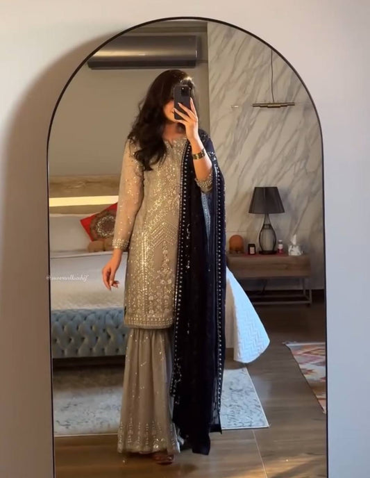Party Wear Look Pure  FOX GEORGETTE  Top Plazzo & Dupatta Set pakistani  suits