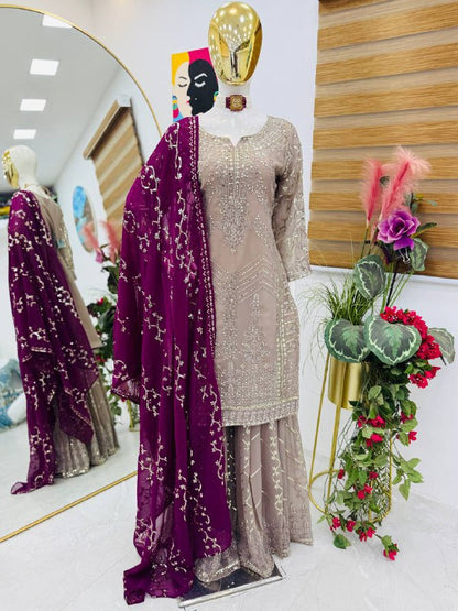 Party Wear Look Pure  FOX GEORGETTE  Top Plazzo & Dupatta Set pakistani  suits