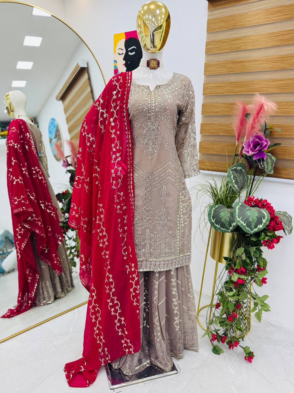 Party Wear Look Pure  FOX GEORGETTE  Top Plazzo & Dupatta Set pakistani  suits