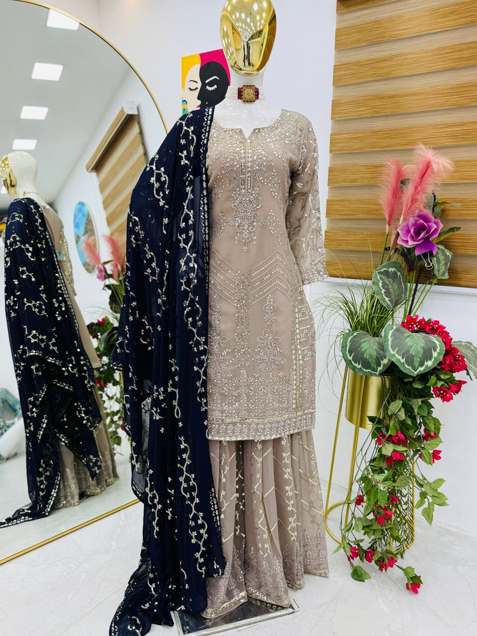 Party Wear Look Pure  FOX GEORGETTE  Top Plazzo & Dupatta Set pakistani  suits