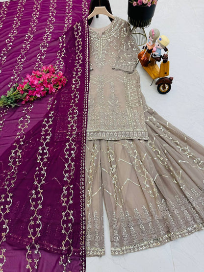 Party Wear Look Pure  FOX GEORGETTE  Top Plazzo & Dupatta Set pakistani  suits
