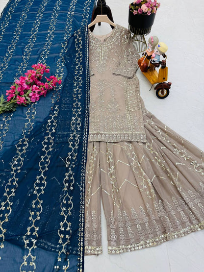 Party Wear Look Pure  FOX GEORGETTE  Top Plazzo & Dupatta Set pakistani  suits