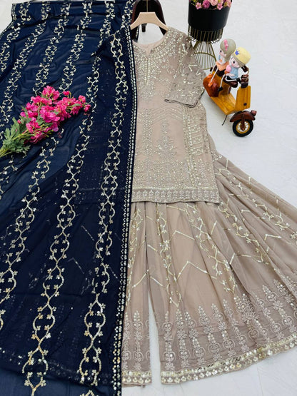 Party Wear Look Pure  FOX GEORGETTE  Top Plazzo & Dupatta Set pakistani  suits