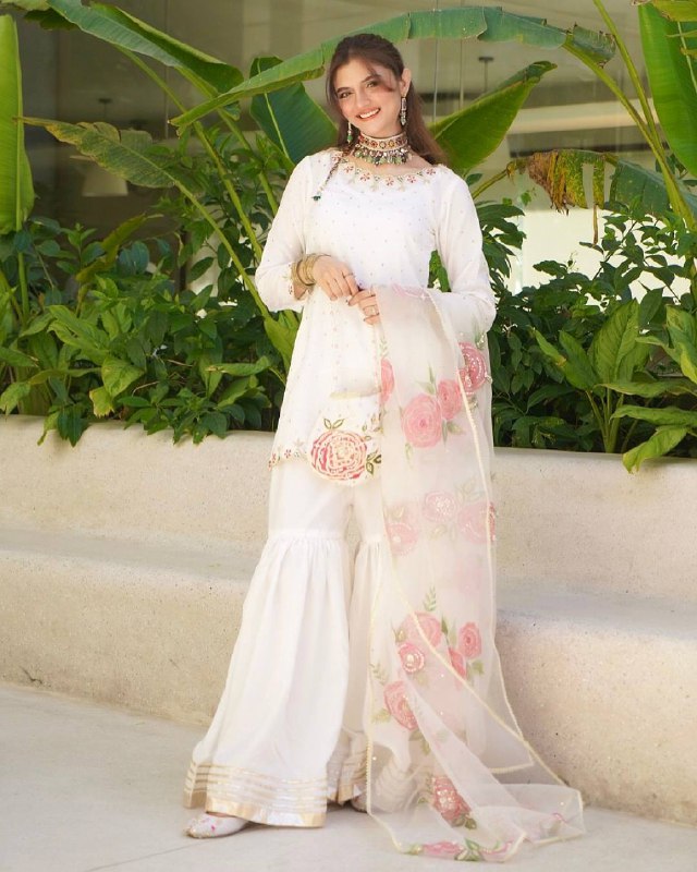 Đěsigner Party Wear Look Pur Natural Crepe Top & Sharara Palazzo With Dupatta set