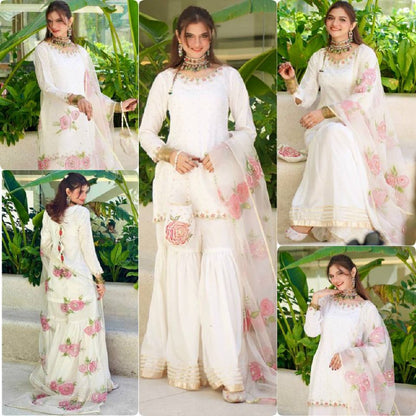 Đěsigner Party Wear Look Pur Natural Crepe Top & Sharara Palazzo With Dupatta set