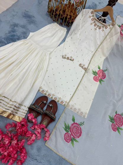 Đěsigner Party Wear Look Pur Natural Crepe Top & Sharara Palazzo With Dupatta set