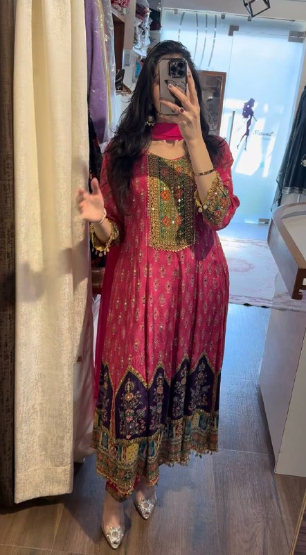 DESIGNER WEAR PRINTED TOP WITH PANT PAIR IN REAL MIRROR WORK