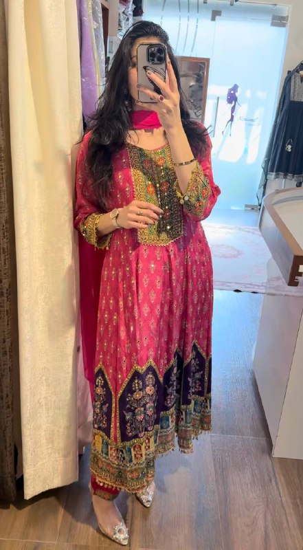 DESIGNER WEAR PRINTED TOP WITH PANT PAIR IN REAL MIRROR WORK