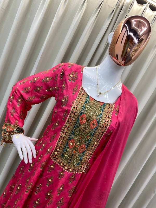 DESIGNER WEAR PRINTED TOP WITH PANT PAIR IN REAL MIRROR WORK