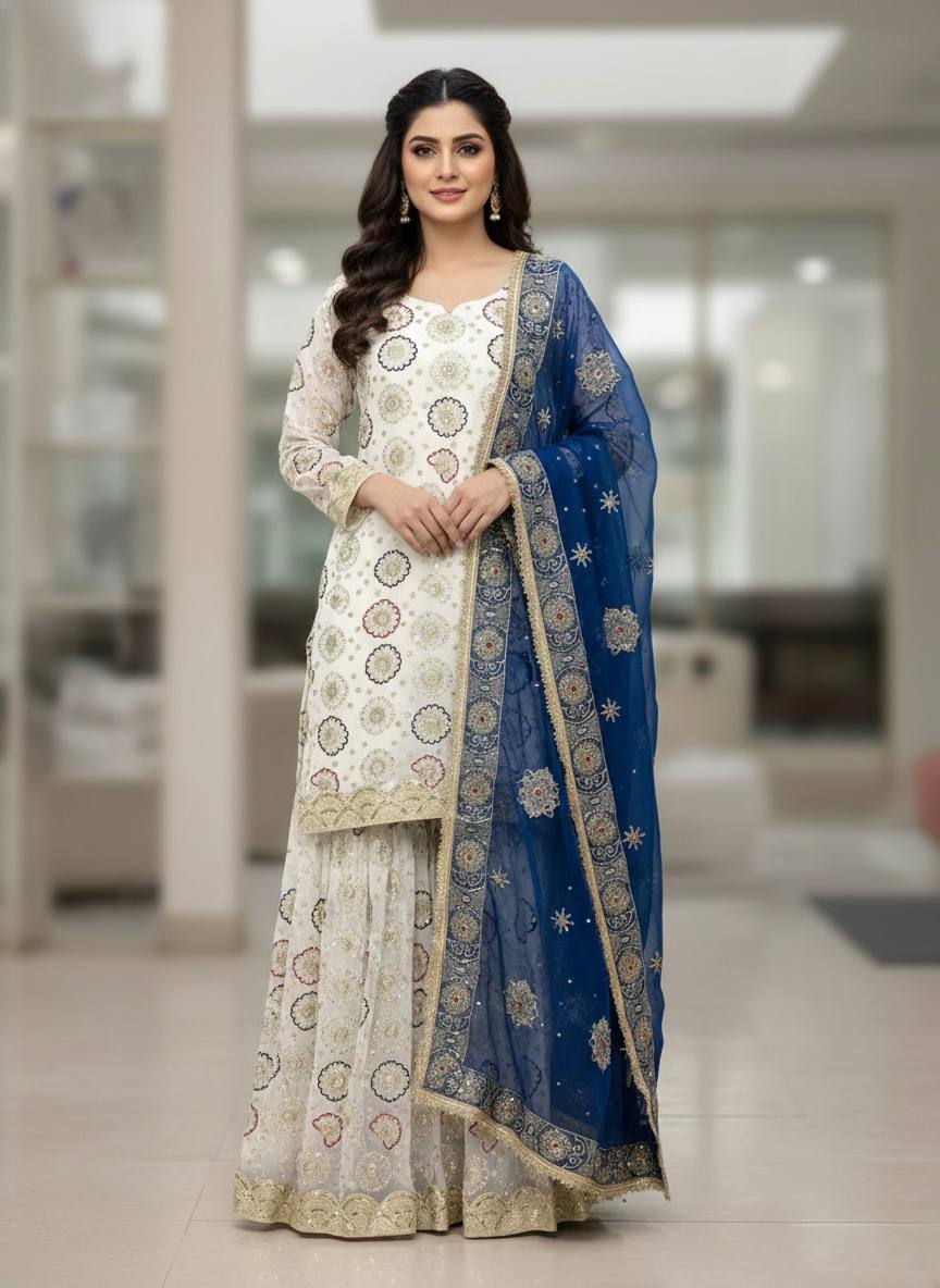 New Designer Party Wear Look Top-Plazzo and Dupatta With Heavy Embroidery Work
