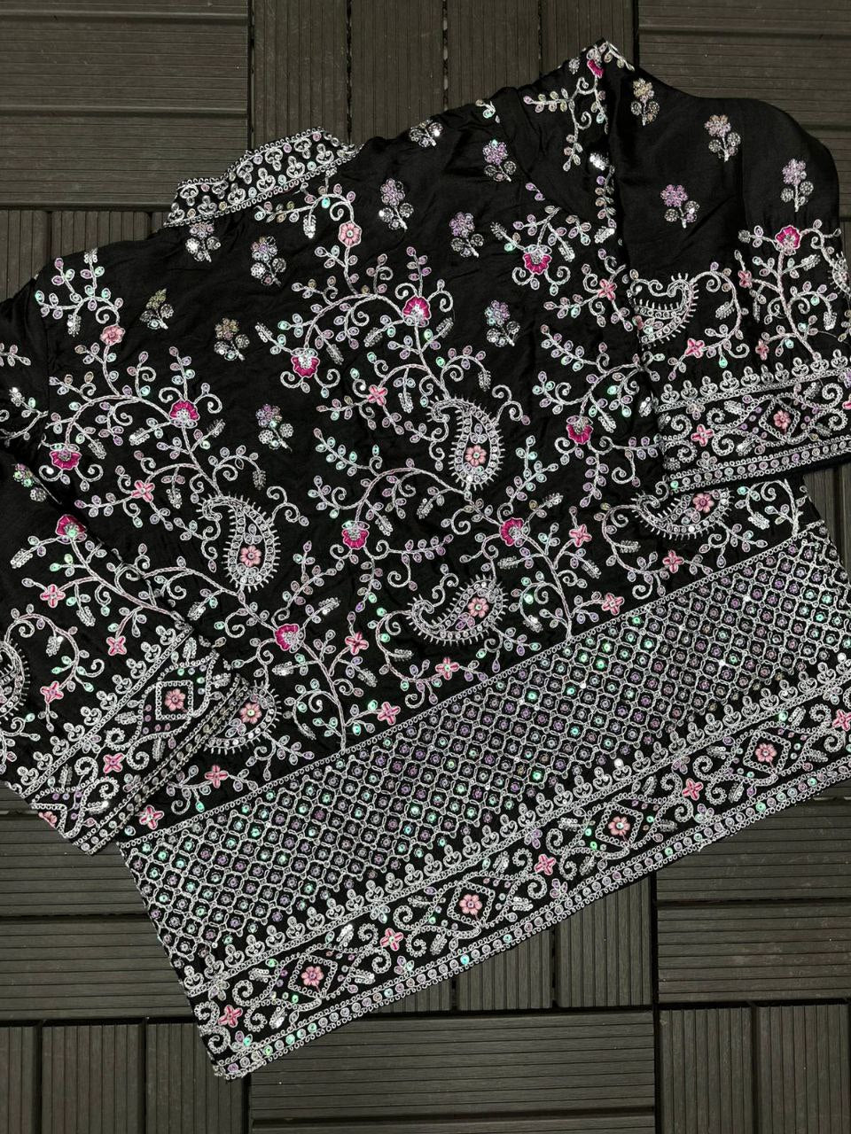 Trending Embroidery Sequence work ready to wear saree with full koti