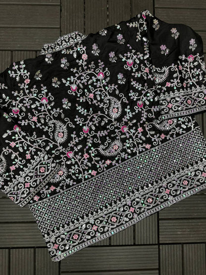 Trending Embroidery Sequence work ready to wear saree with full koti
