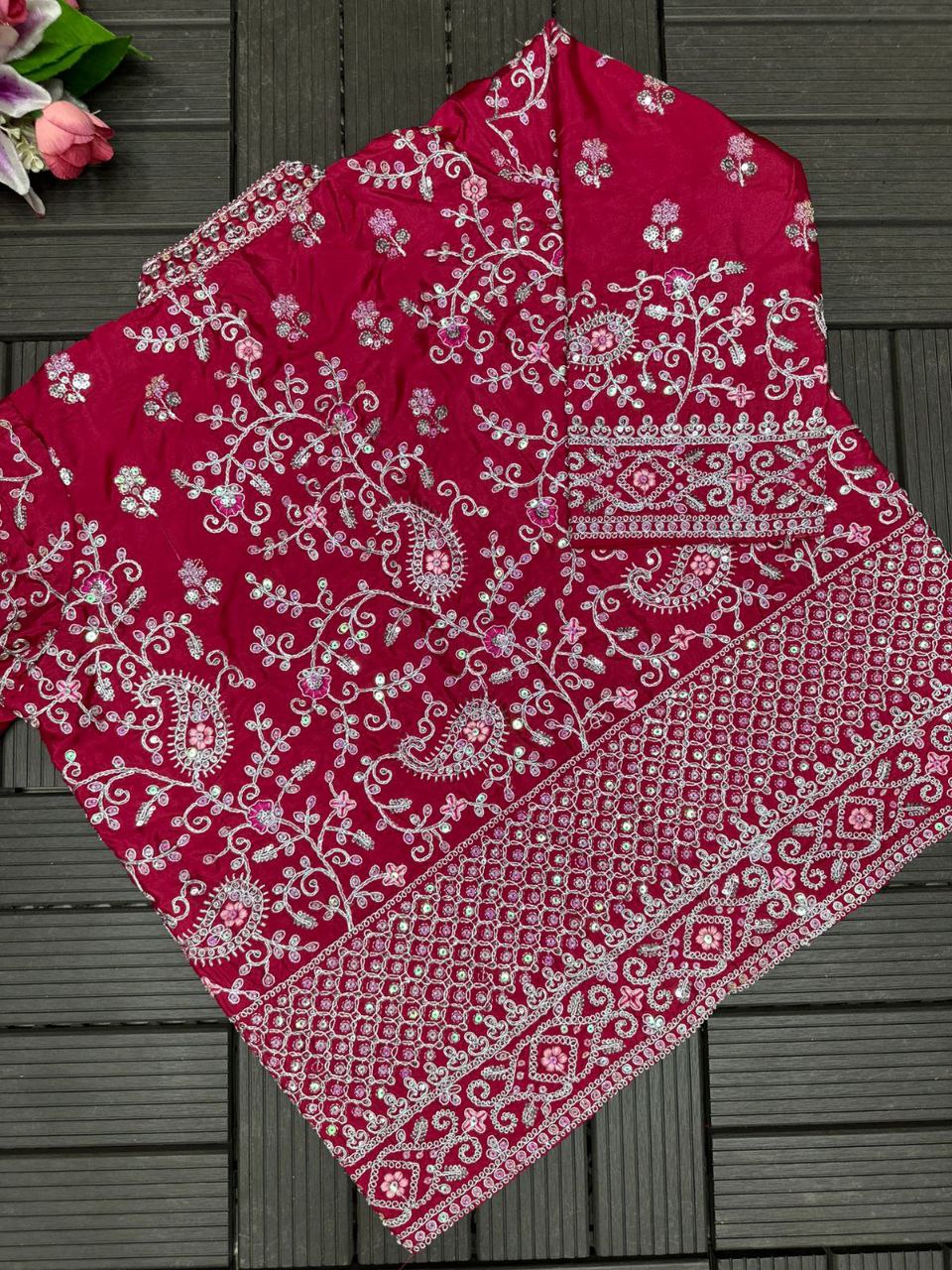 Trending Embroidery Sequence work ready to wear saree with full koti