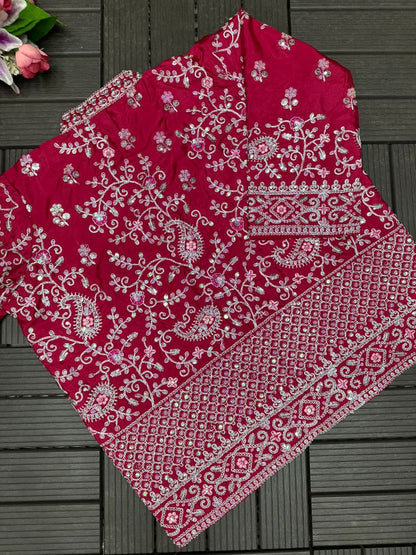 Trending Embroidery Sequence work ready to wear saree with full koti
