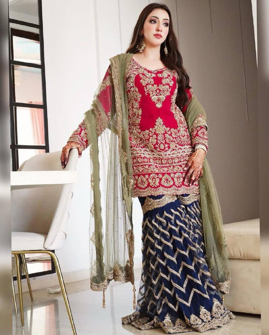 New Designer Party Wear Look Top-Plazzo and Dupatta With Heavy Embroidery Work*
