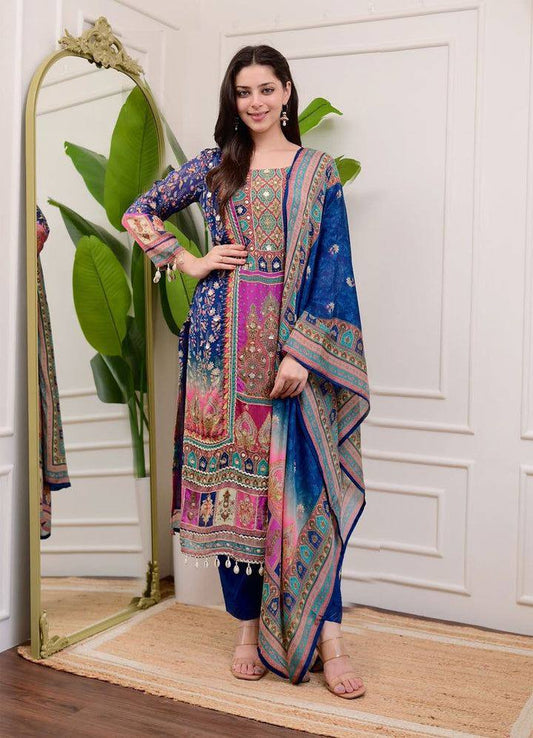 DESIGNER WEAR TRENDING  TOP WITH PRINTED WORK WITH MIROR WORK WITH PANT AND DUPATTA