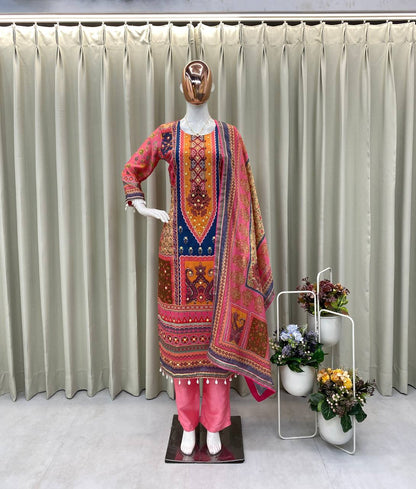 DESIGNER WEAR TRENDING  TOP WITH PRINTED WORK WITH MIROR WORK WITH PANT AND DUPATTA