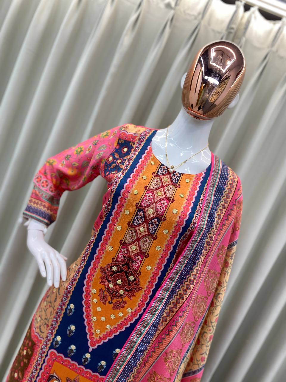 DESIGNER WEAR TRENDING  TOP WITH PRINTED WORK WITH MIROR WORK WITH PANT AND DUPATTA