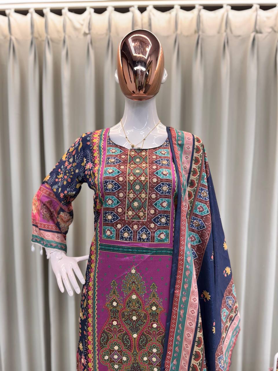 DESIGNER WEAR TRENDING  TOP WITH PRINTED WORK WITH MIROR WORK WITH PANT AND DUPATTA