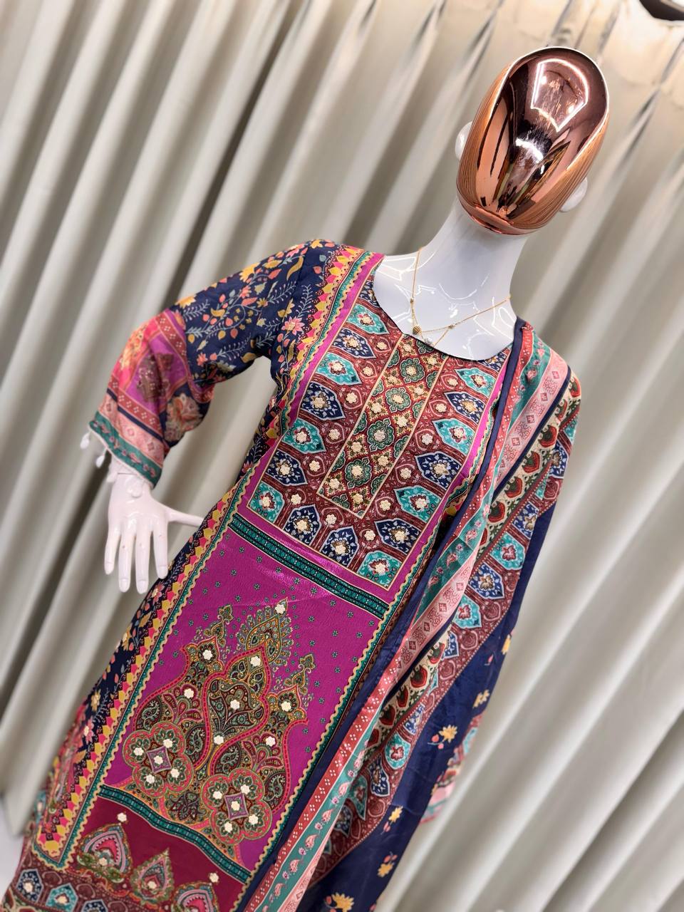 DESIGNER WEAR TRENDING  TOP WITH PRINTED WORK WITH MIROR WORK WITH PANT AND DUPATTA