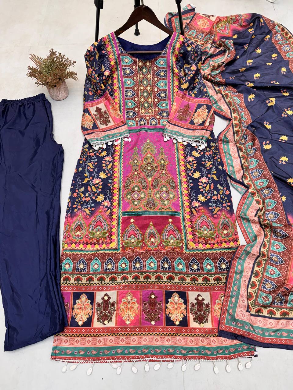 DESIGNER WEAR TRENDING  TOP WITH PRINTED WORK WITH MIROR WORK WITH PANT AND DUPATTA