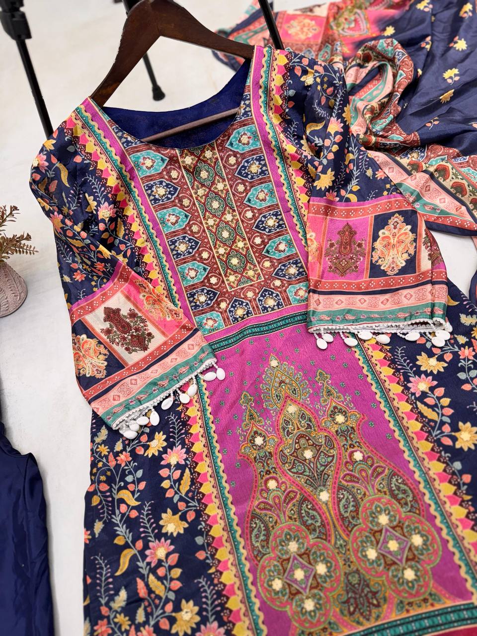 DESIGNER WEAR TRENDING  TOP WITH PRINTED WORK WITH MIROR WORK WITH PANT AND DUPATTA
