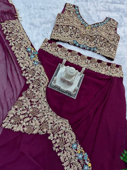 FESTIVAL SPECIAL DESIGNER INDO-WESTERN PATTERN WITH FULL EMBROIDERY WORK WITH FULL STITCH SHRUG & BLOUSE