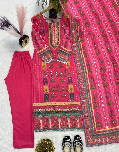 MASKA COTTON REAL HAND MIRROR WORK TOP AND PENT WITH DUPATTA