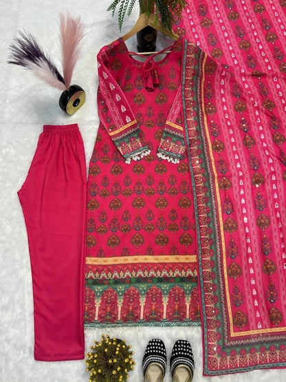 MASKA COTTON REAL HAND MIRROR WORK TOP AND PENT WITH DUPATTA