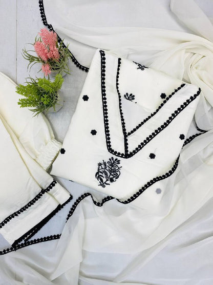 EXCLUSIVE  AND COMFORTABLE WEAR KURTA PANT AND DUPATTA WITH EMBROIDERY WORK